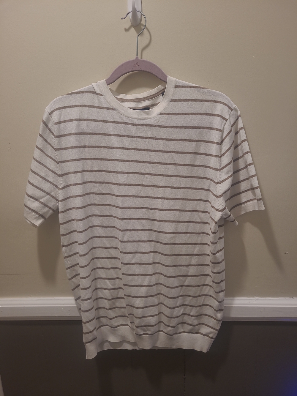 Porter & Ash Men's Brown White Large Crew Neck Sweater Short Sleeve